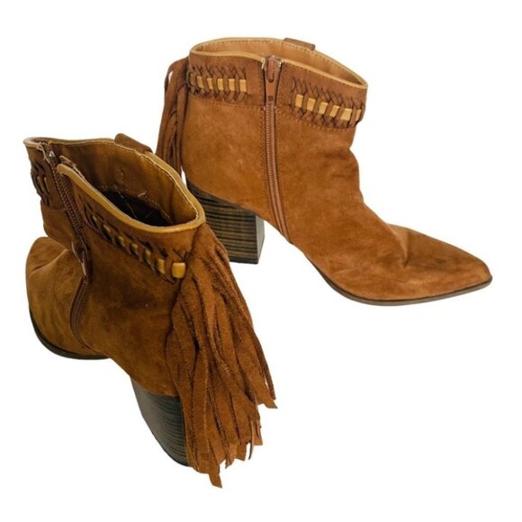 Qupid Cognac Tan Western Style Fringe Ankle Booties Sz 7 - Picture 15 of 15